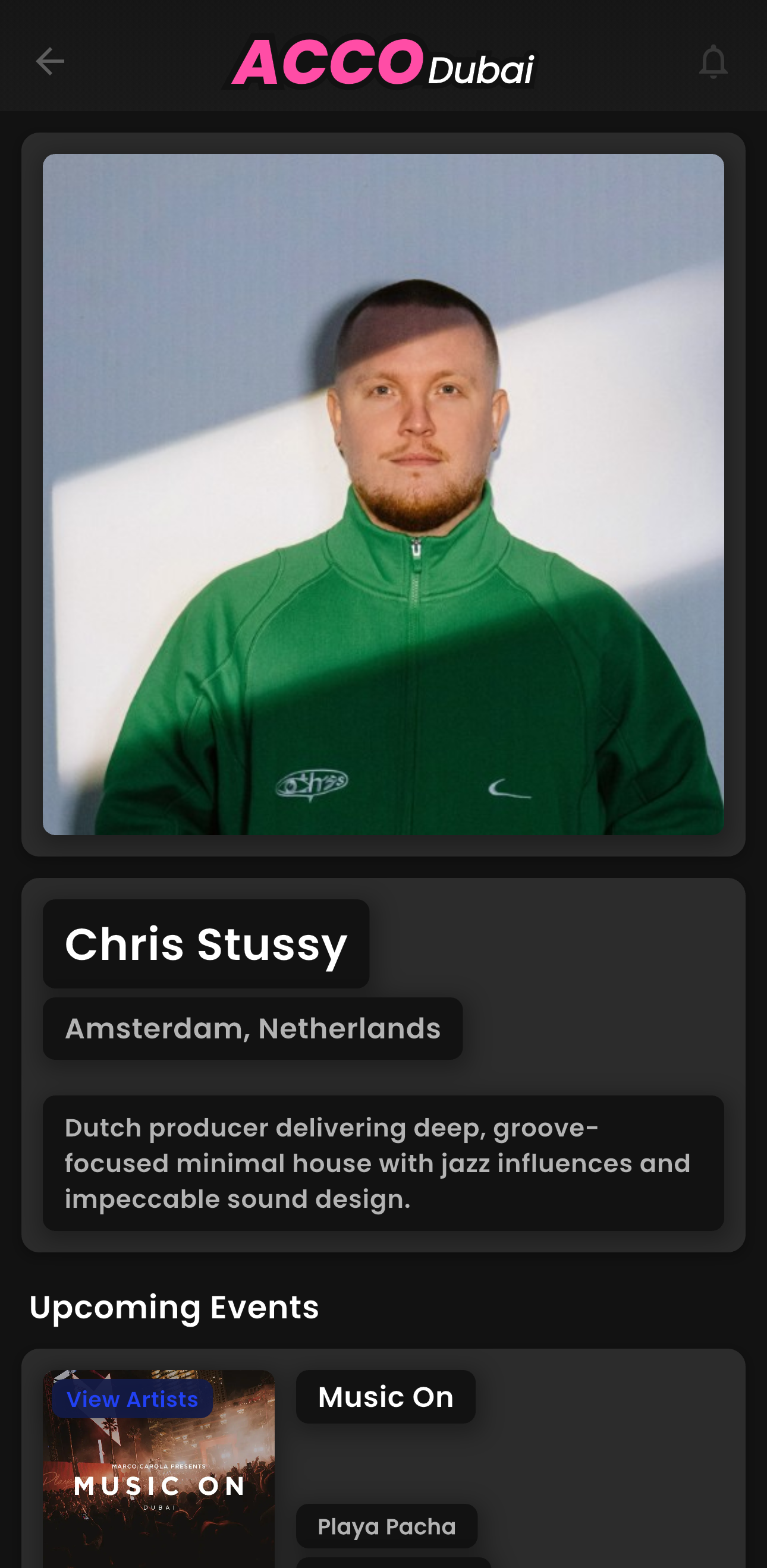 ACCO Dubai App - Artist Screen