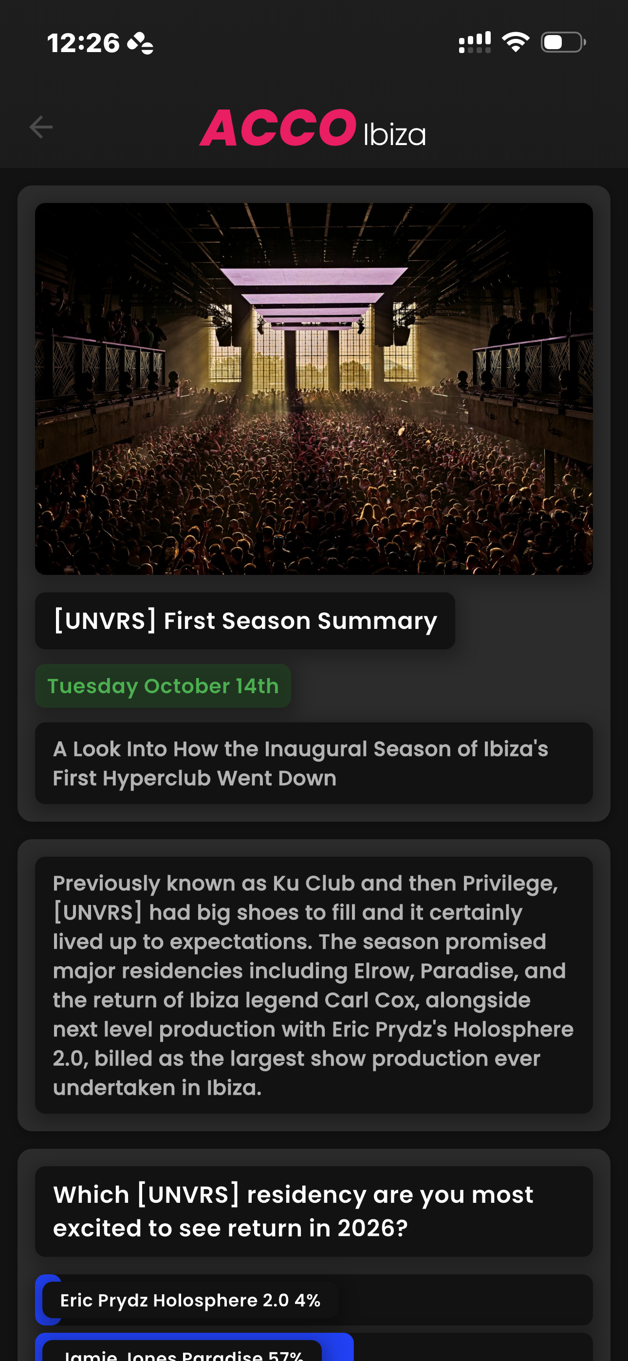ACCO Ibiza App - News Screen