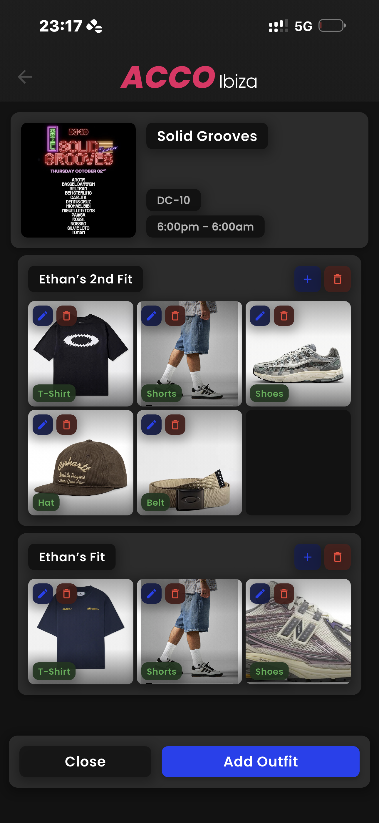 ACCO Ibiza App - Outfit Screen
